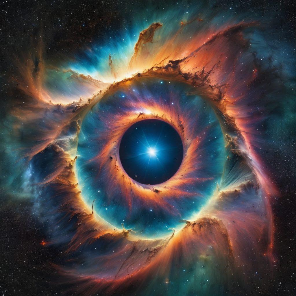 A mesmerizing view of the Helix Nebula, showcasing its vibrant colors and intricate structures, with a community of diverse space enthusiasts stargazing and sharing ideas under a starry night sky. Incorporate elements like telescopes, digital notepads, and a backdrop of the Milky Way, symbolizing connection and inspiration. super-realistic. vibrant colors. cosmic theme.